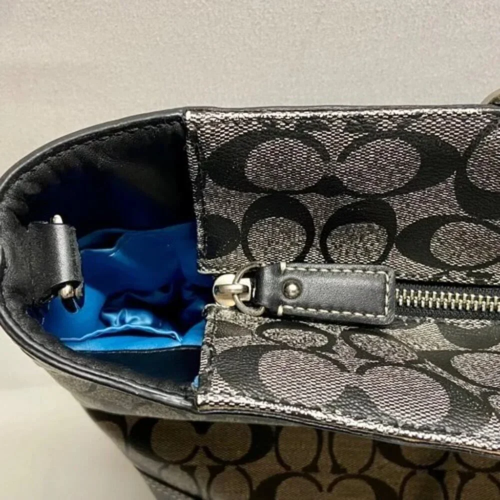 Coach Chelsea Heritage Tote F14475 Large Black‎ Signature Stripe Baby Bag Purse